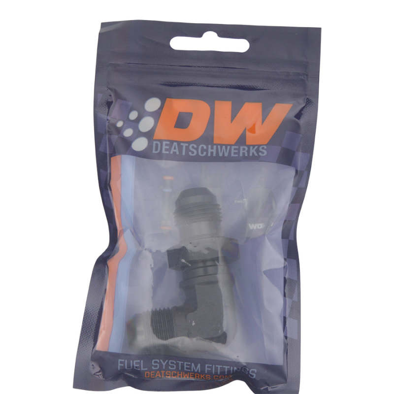 DeatschWerks 8AN Male Flare to 8AN Male Flare Bulkhead Adapter 90-Degree - Anodized Matte Black - 6-02-0711-B