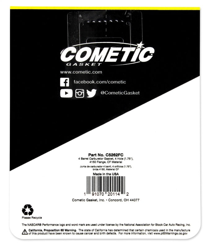 Cometic Holley 4 Barrel 4150 Style .047in Fiber Carburetor Gasket - 1.750in Holes - C5262