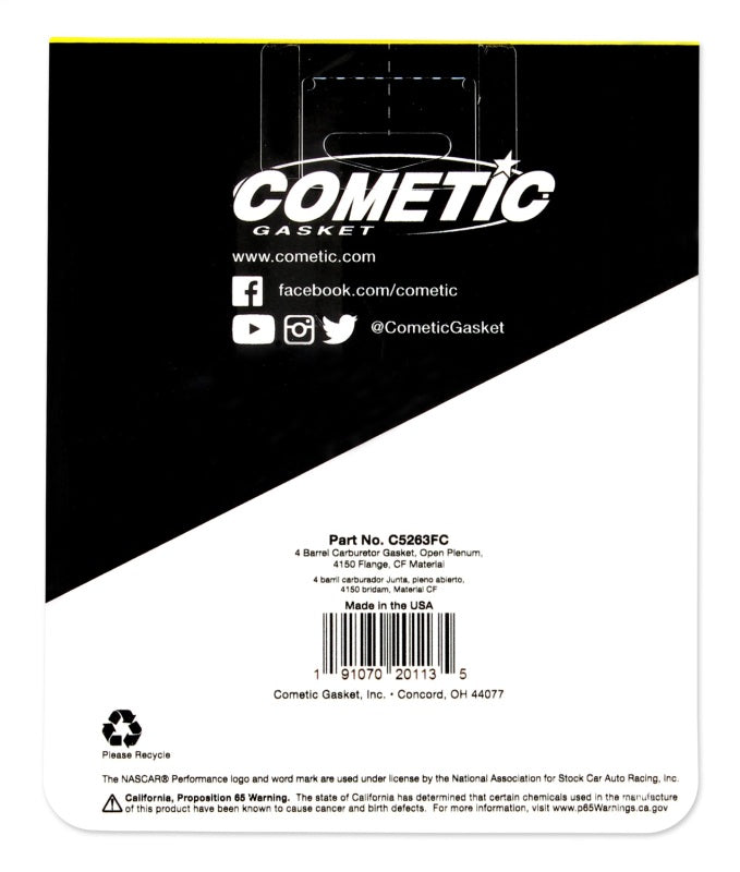 Cometic Holley 4 Barrel 4150 Style .047in Fiber Carburetor Gasket - 3.770in x 3.880in - Open Plenum - C5263
