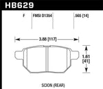 Hawk 08-11 Scion xB / 09-10 Toyota Corolla / 09-10 Matrix / 10 Prius HPS Street Rear Brake Pads - HB629F.565
