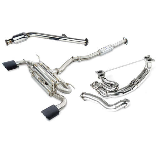 Invidia R400 70mm Engine Back Exhaust w/Invidia Equal Headers - Rolled Titanium Blue Tips - Subaru BRZ & Toyota 86 12-21, 22+ (6MT)