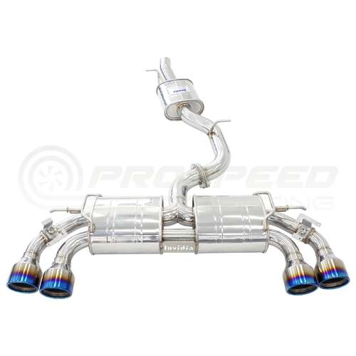 Invidia R400 Valved Cat Back Exhaust w/Round Tips - Rolled Titanium Blue Tips - VW Golf R Mk7