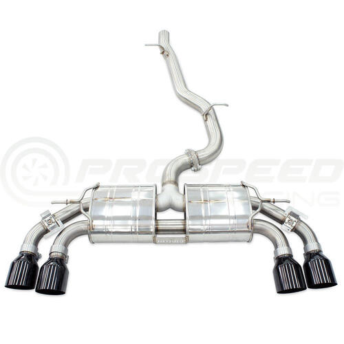 Invidia R400 Valved Cat Back Exhaust w/Round Tips - Rolled Titanium Blue Tips - VW Golf R Mk8