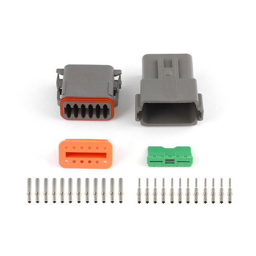 Haltech Plug and Pins Only - Matching Set of Deutsch DT-12 Connectors  (DT06-12S + DT04-12P) - (13 Amp)  [HT-031117]