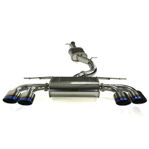 Invidia Q300 Non-Valved Turbo Back Exhaust w/Oval Tips - Rolled Titanium Blue Tips - VW Golf R Mk7