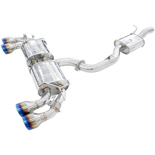 Invidia R400 Valved Turbo Back Exhaust w/Round Tips - Straight Cut Titanium Blue Tips - VW Golf R Mk7.5