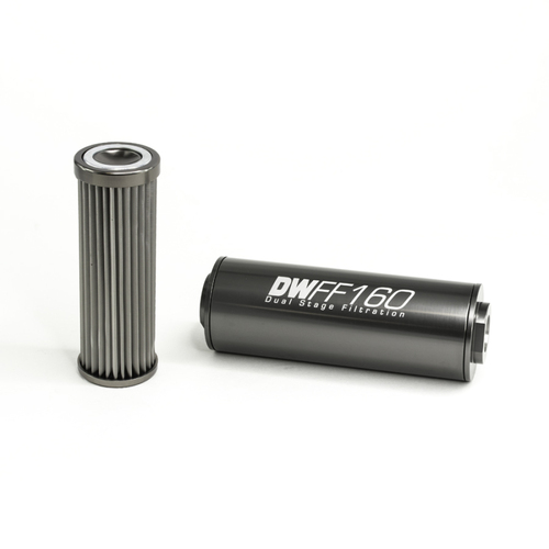 DeatschWerks Stainless Steel 10 Micron In-Line Fuel Filter Element w/160mm Housing kit  (for 8AN) [8-03-160-010K]