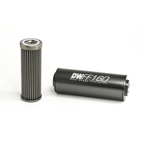 DeatschWerks Stainless Steel 100 Micron In-Line Fuel Filter Element w/160mm Housing kit  (for 8AN) [8-03-160-100K]