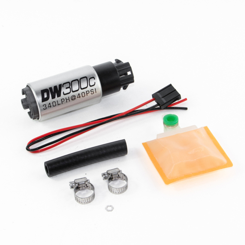 DeatschWerks DW300C 340lph Compact Fuel Pump w/Mounting Clips + Install Kit [9-309-1000]
