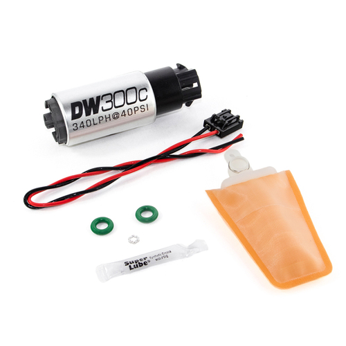 DeatschWerks DW300C 340lph Compact Fuel Pump w/Mounting Clips + Install Kit  (for Corolla 03-04) [9-309-1006]