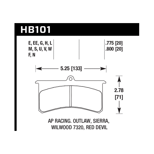 Hawk Aerospace Components / AP Racing / Brakeman / CNC / Coleman / Outlaw DTC-60 Race Brake Pads