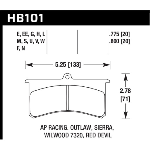 Hawk DTC-80 Wilwood SL/AP Racing/Outlaw 20mm Race Brake Pads (HB101Q.800)