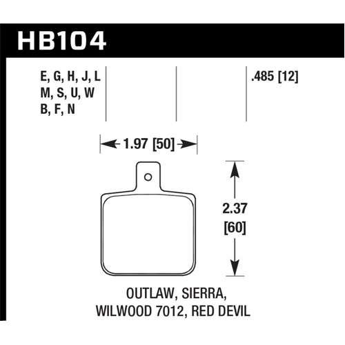 Hawk Wilwood DL Single Outlaw w/0.156in Center Hole DTC-30 Race Pads (HB104W.485)