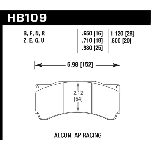 Hawk Alcon TA-6 / AP Racing CP5060-2/3/4/5ST / AP Racing CP5555 / Rotora FC6 HP+ Street Brake Pads (HB109N.710)