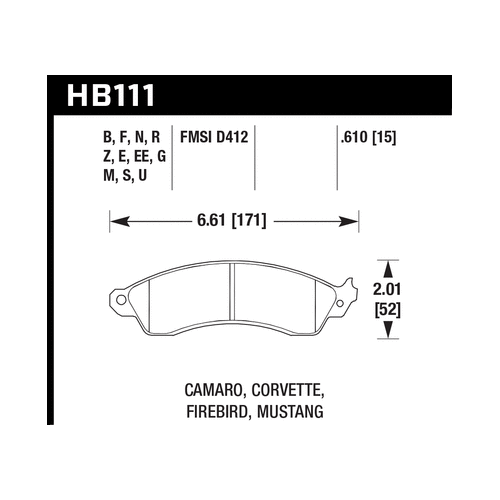 Hawk 1991 Chevrolet Camaro 3.1L Heritage Edition Performance Package Front ER-1 Brake Pads