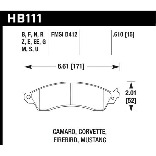 Hawk 94-04 Mustang Cobra / 88-96 Corvette / 88-92 Camaro w/HD Brakes Front Black Race Brake Pads (HB111M.610)