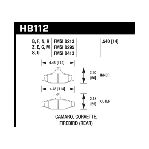 Hawk 85-97 Chevrolet Camaro w/Rear Disc Brakes/84-96 Chevrolet Corvette DTC-60 Race Rear Brake Pads