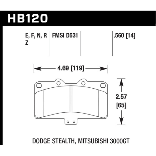 Hawk Mitsubishi 3000 GT VR4/ Dodge Stealth R/T 4WD Blue 9012 Race Front Brake Pads (HB120E.560)