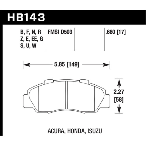 Hawk 97-99 Acura CL / 91-95 Legend / 91-97 for Honda Accord / 97-01 CR-V HT-10 Race Front Brake Pad (HB143S.680)