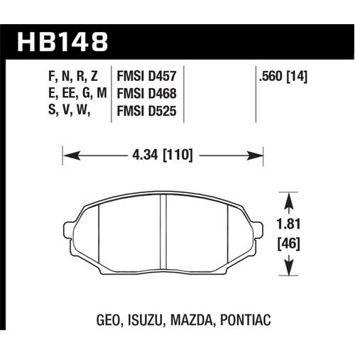 Hawk 89-93 Miata Performance Ceramic  Street Front Brake Pads (D525) (HB148Z.560)