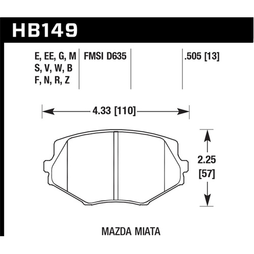 Hawk 94-05 Miata (01-05 Normal Suspension) DTC-50 Race Front Brake Pads D635 (HB149V.505)