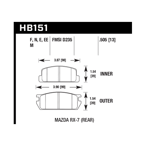 Hawk 1985 Mazda RX-7 1.1L GS Rear ER-1 Brake Pads