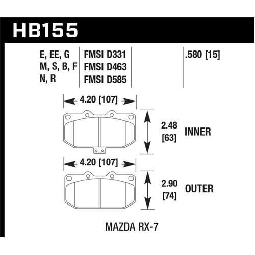 Hawk 86-95 Mazda RX-7 (Exc 1992) Black Race Front Brake Pads (HB155M.580)