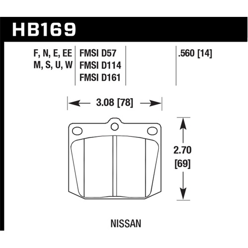 Hawk 70-73 for Nissan 240Z / 74-75 for Nissan 260Z / 75-78 for Nissan 280Z DTC-30 Race Front Brake Pads (HB169W.560)