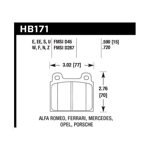 Hawk 1987 Volkswagen Scirocco 1.8L Base Front ER-1 Brake Pads