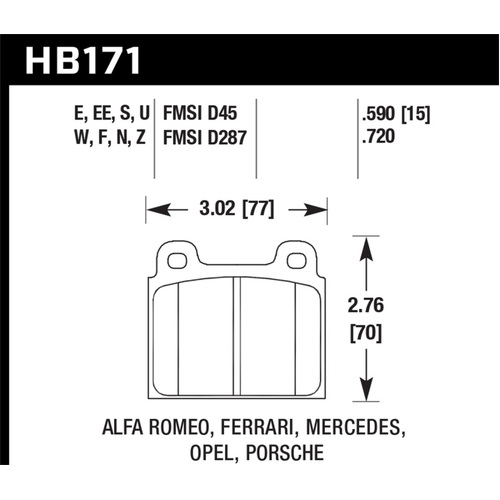 Hawk 69-77 & 84-89 Porsche 911 HT-10 Front Race Brake Pads (HB171S.590)