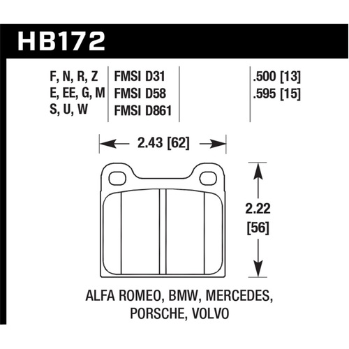 Hawk Porsche 911 M-Caliper Black Race Brake Pads (HB172M.595)