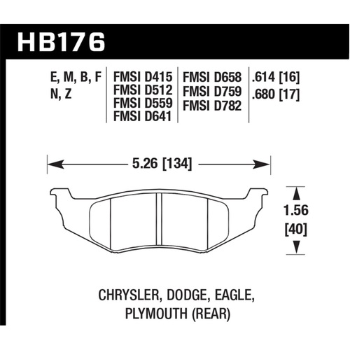 Hawk 2003-2003 Chrysler 300M Pro-Am Edition HPS 5.0 Rear Brake Pads (HB176B.614)