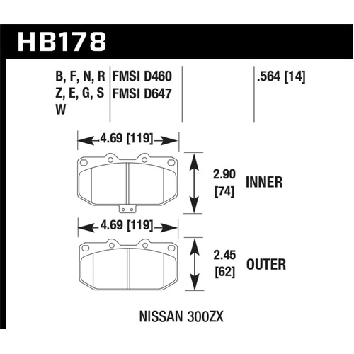 Hawk 89-96 for Nissan 300ZX / 89-93 Skyline GT-R / 06-07 for Subaru WRX HT-10 Race Front Brake Pads (HB178S.564)