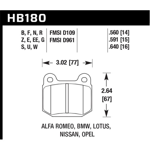 Hawk 77-82 BMW 320I / 83-90 Alfa Romeo Spider / 84-86 Alfa Romeo Spider HPS Street Rear Brake Pads (HB180F.640)