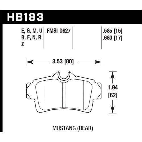 Hawk 01 Ford Mustang Bullit / 94-99 & 01 & 03-04 Mustang Cobra Blue 9012 Race Rear Brake Pads (HB183E.585)