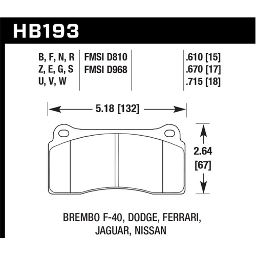 Hawk DTC-80 03-06 / 08-09 Dodge Viper / 88-92 Ferrari F40 / 95-97 F50 Race Brembo Brake Pads (HB193Q.670)