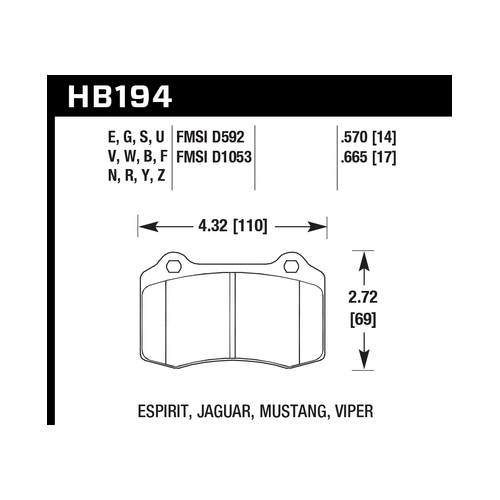 Hawk Mustang/Camaro/Lotus Brembo Calipers ER-1 Endurance Racing Brake Pads