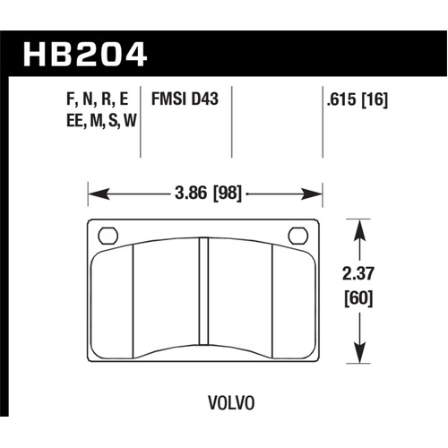 Hawk Volvo 142/145/164/240/242/244/245/262/265/1800 Blue 9012 Race Brake Pads (HB204E.615)