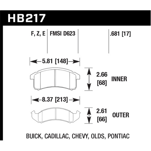 Hawk 96-97 Chevy Camaro RS / 94-97 Camaro Z28/Pontiac Firebird Trans AM  Blue 9012 Front Race Pads (HB217E.681)