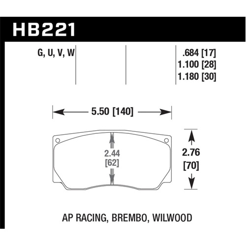 Hawk AP Racing/Wilwood 17mm DTC-70 Race Rear Brake Pads (HB221U.684)