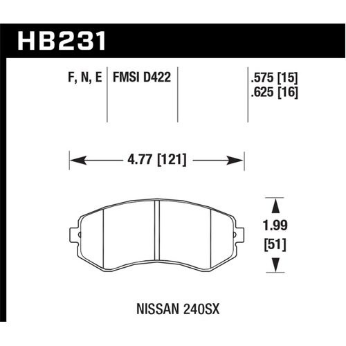 Hawk 89-93 240SX LE & SE (non-ABS) & Base / 94-96 240SX SE & Base Blue 9012 Race Front Brake Pads (HB231E.625)