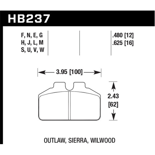 Hawk Wilwood Dynalite w/ Bridgebolt Caliper DTC-60 Race Brake Pads (HB237G.480)