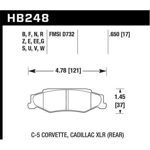 Hawk 97-12 Corvette/01-04 Z06/05-09 Z51 DTC-50 Race Rear Brake Pads (HB248V.650)