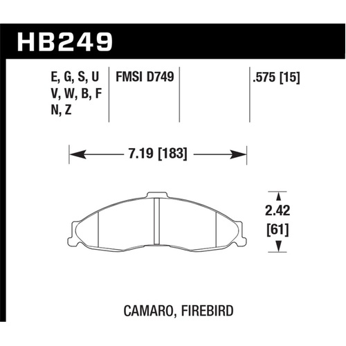 Hawk 98-02 Chevy Camaro / 98-02 Pontiac Firebird Race DTC-60 Front Brake Pads (HB249G.575)