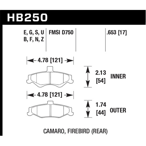 Hawk 98-02 Chevrolet Camaro SS/Z28 / 98-02 Pontiac Firebird Blue 9012 Race Rear Brake Pads (HB250E.653)