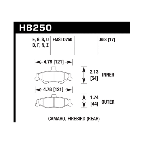 Hawk 98-02 Chevrolet Camaro 5.7L/3.8L / 98-02 Pontiac Firebird 5.7L/3.8L  HPS Street Rear Brake Pads