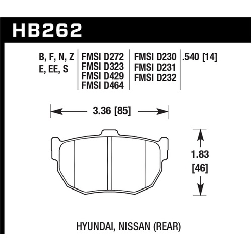 Hawk 1998-2000 Hyundai Elantra HPS 5.0 Rear Brake Pads (HB262B.540)