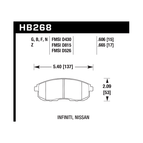 Hawk 03-04 G35/03-05 G35X/ 02-05 350z w/o Brembo HPS Street Front Brake Pads