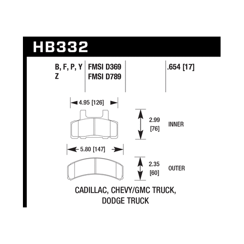 Hawk 99-00 Cadillac Escalade / 88-91 Ford C1500 EC / 92-99 C1500 All Cab Front LTS Street Brake Pads