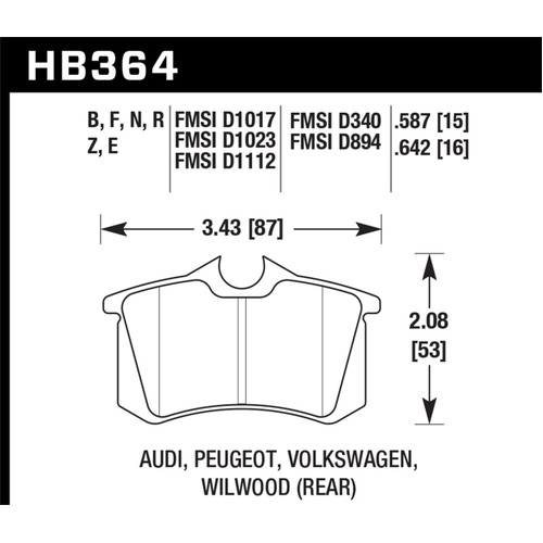 Hawk (Various) Audi / Peugeot / Volkswagen Ceramic Street Rear Brake Pads (HB364Z.642)